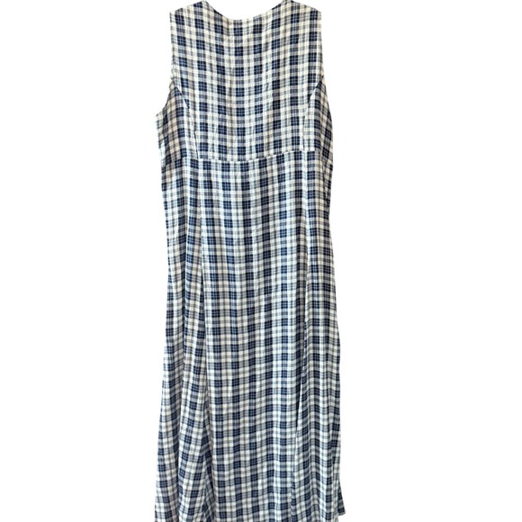 Cottage Vintage 90s Newport News Blue White Plaid Gingham Tie Front Maxi Dress - Picture 5 of 9